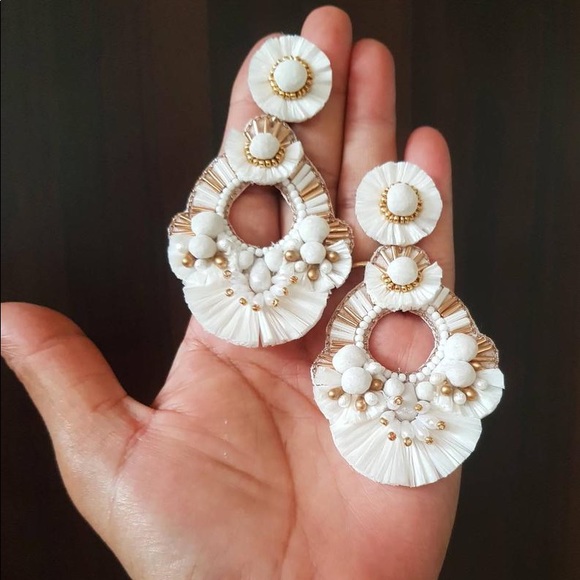 Boho Statement White and Gold Wedding Earrings - Picture 2 of 9